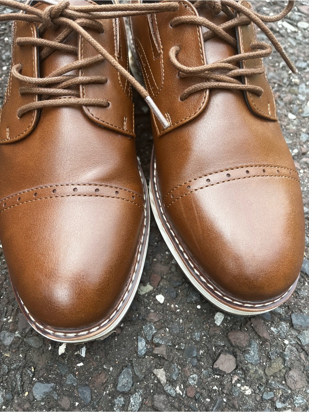 Stafford Cooper Boys 5M Brown Cap Toe Oxford Dress Shoes EUC - Picture 2 of 6
